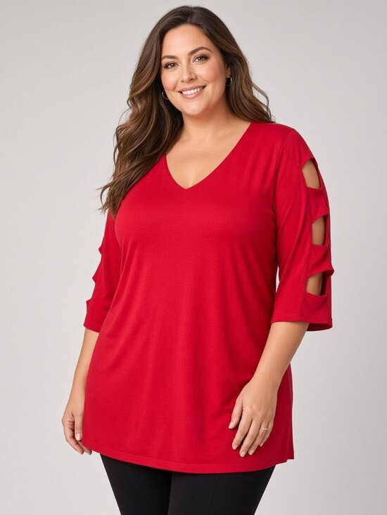 Ciara Sun Woo Tops - Ciara Sun Woo Red Cutout Sleeve Top XL V Neck Party Glam Blouse